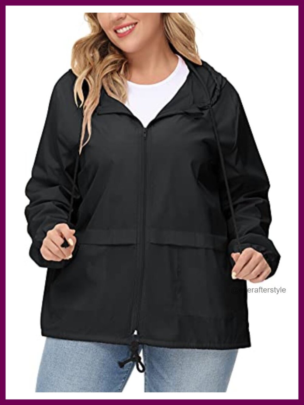 Plus Size Waterproof Rain Jacket Packable Hooded Windbreaker Lightweight